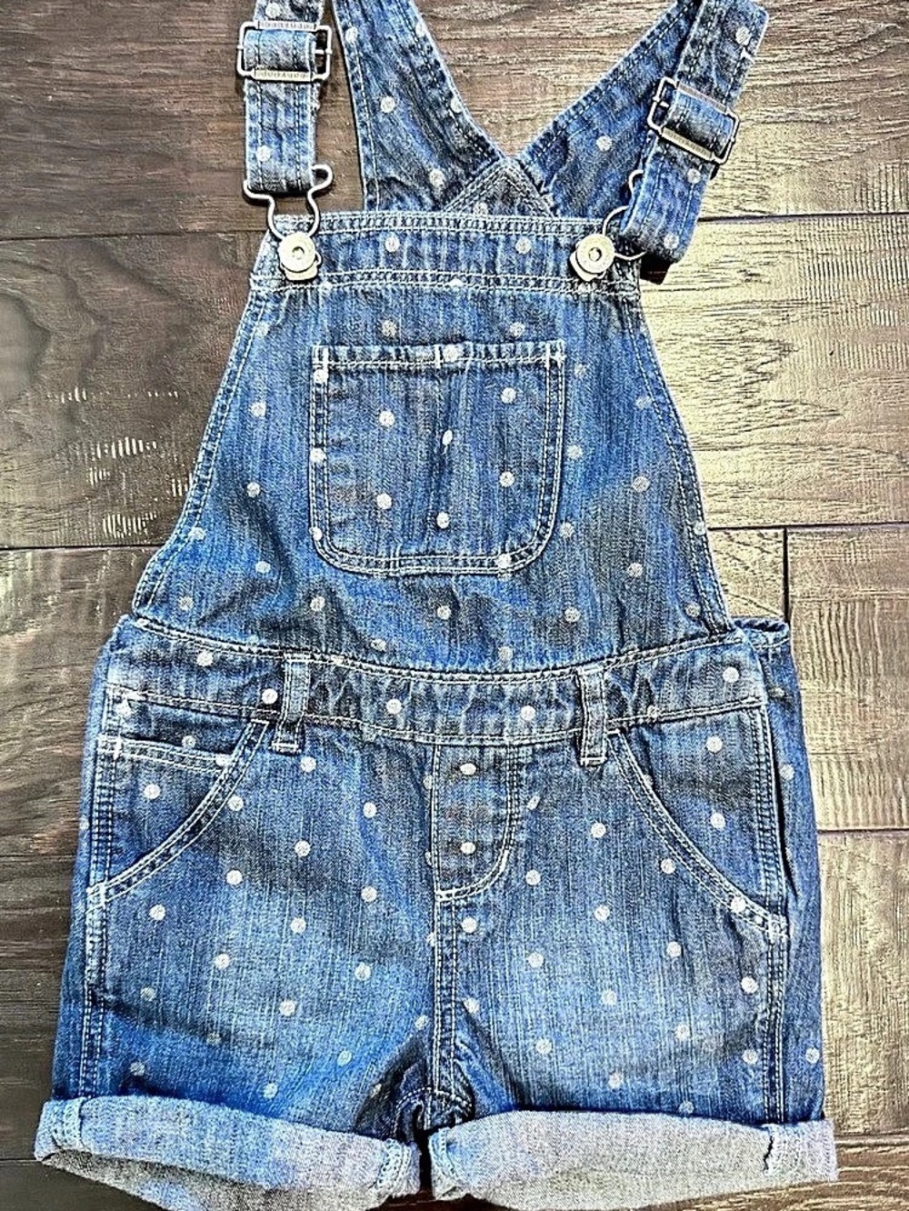 babyGap Girls Polka Dot Denim Short Overalls Size 4T Like New
